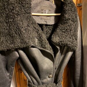 Sean John Black Leather Jacket with Shearling Collar